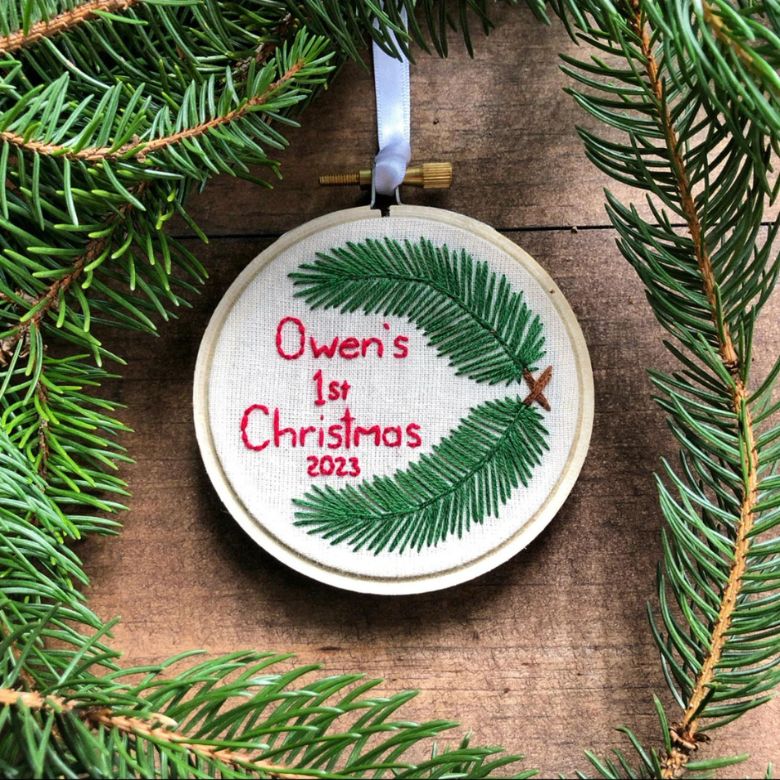 embroidered first christmas ornament