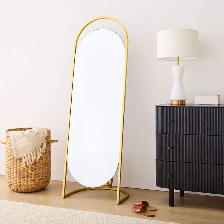 folded ellipse metal standing floor mirror