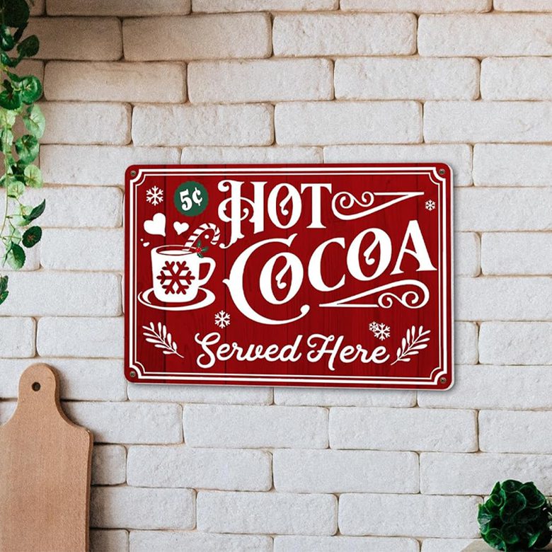 ALREAR Christmas Signs Hot Cocoa Coffee Bar Decor Vintage Christmas Decorations Coffee Station Decor Candy Bar Sign Home Wall Art Kitchen Metal Sign Tin Sign 12x8 Inch