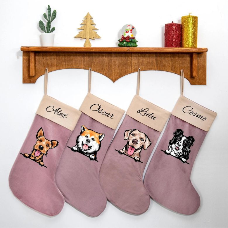 velvet stocking with illustrated pet photo