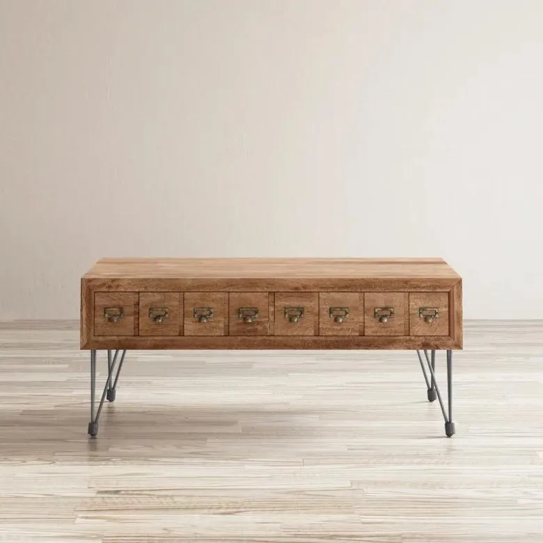 rectangular wooden coffee table with storage
