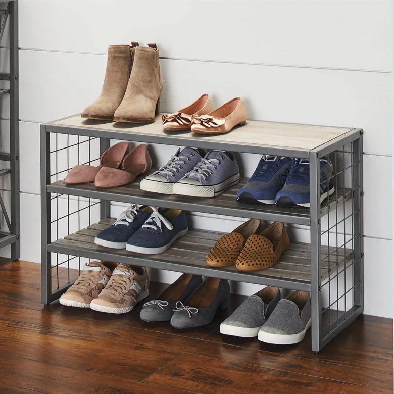 Better Homes & Gardens Farmhouse 3 Tier Shoe Rack, Gray, Holds up to 12 Pairs