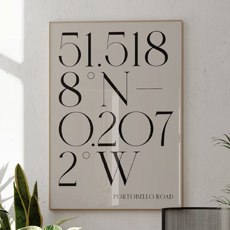 Personalised Deco Coordinates Print, Custom Minimalist Engagement Location Wedding gift, Unique New Home Gifts, First Anniversary Wall Art