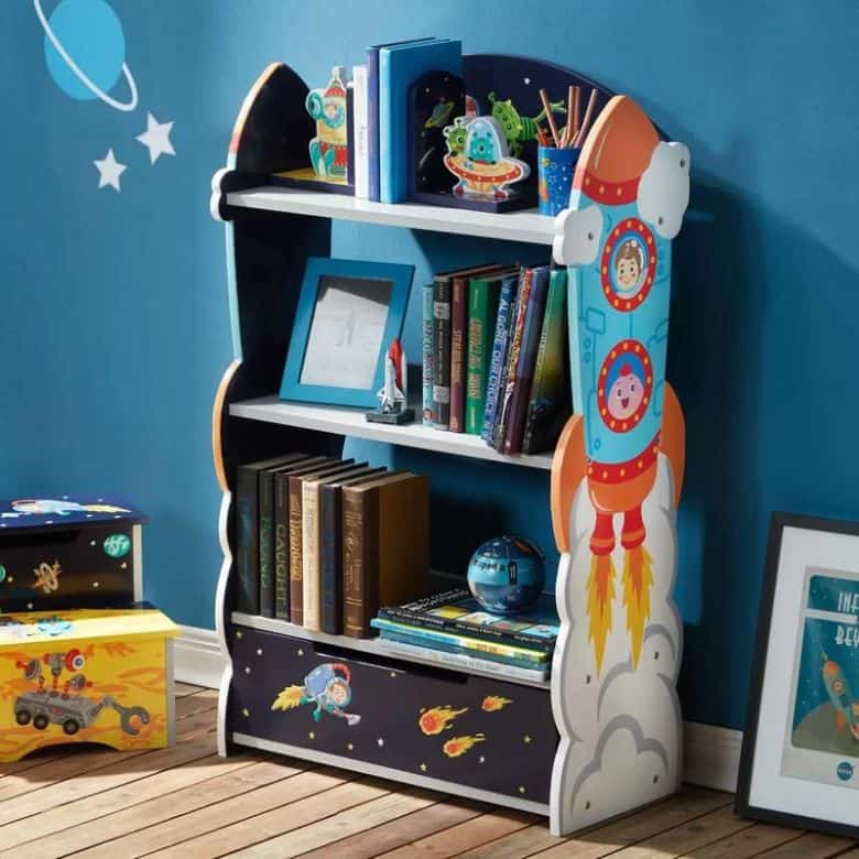 spaceship themed bookshelf