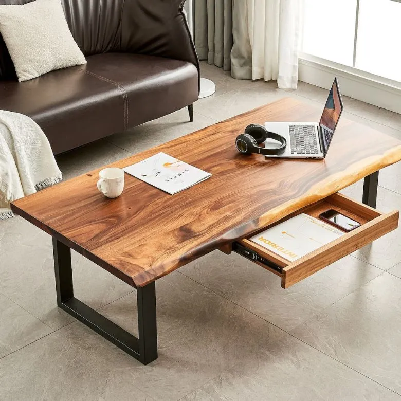 tropical wooden coffee table with drawer