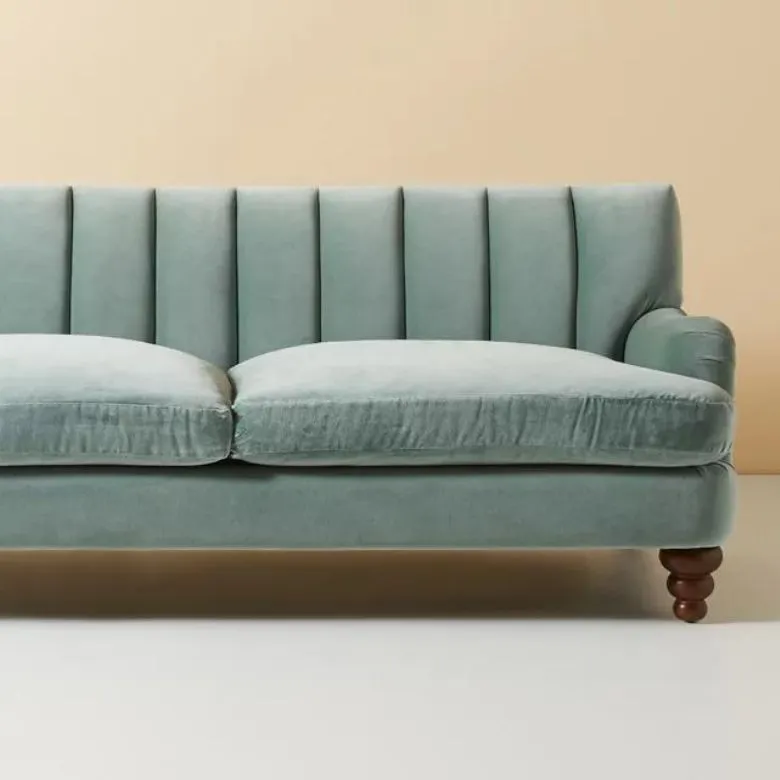 channel blue velvet sofa