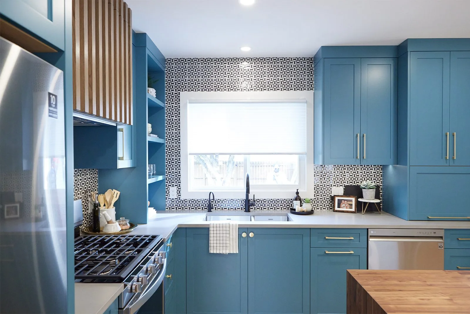 bright blue beautiful kitchen