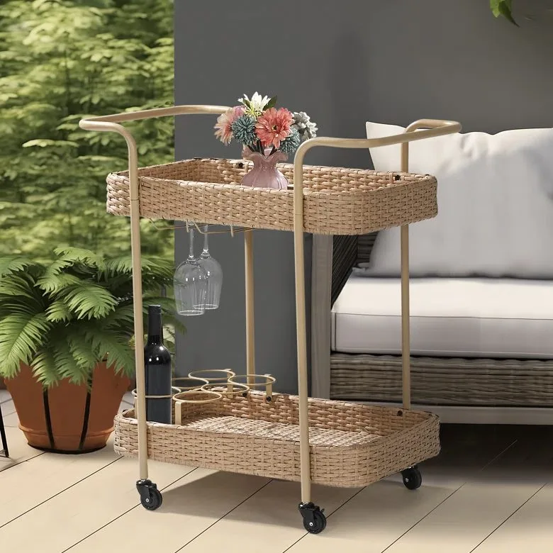 wicker bar cart on wheels