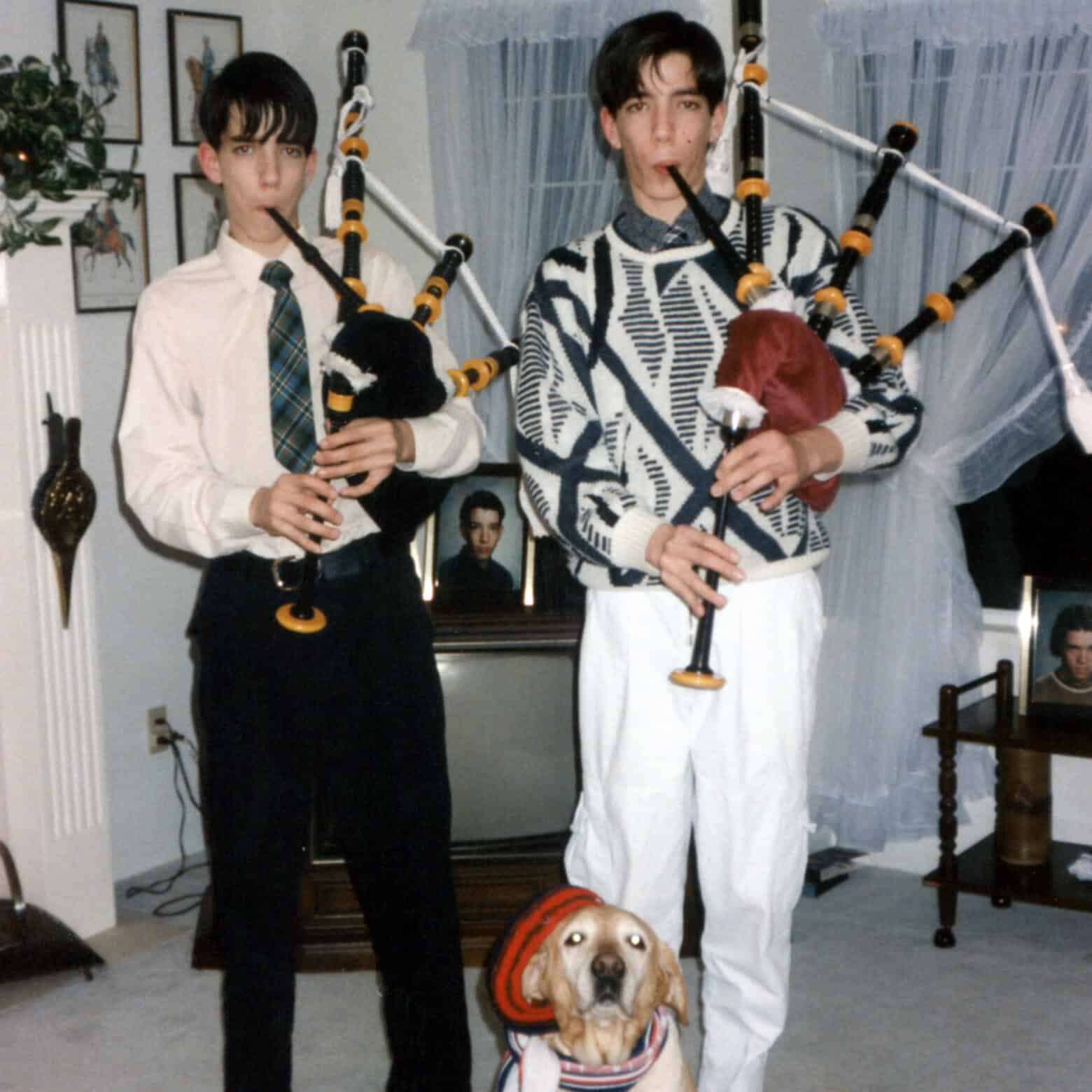 drew and jonathan scott playing bagpipes as teens