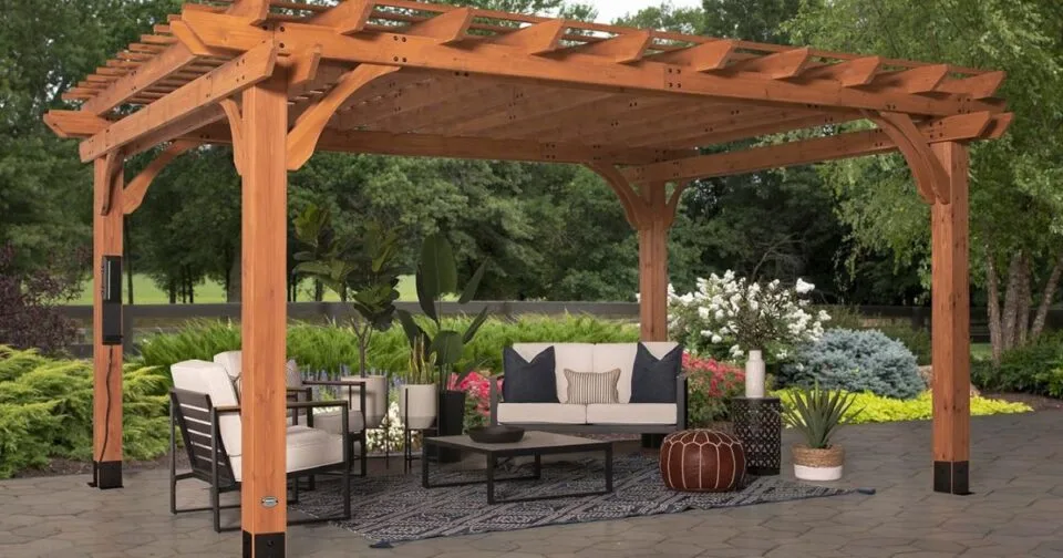 best pergola kits, wood modern gazebo with slats