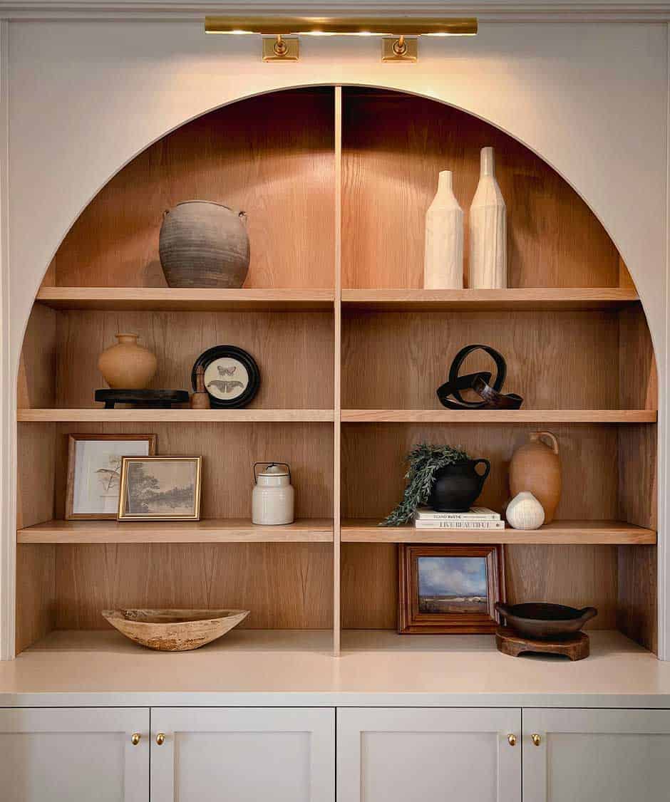 modern styled bookshelves with accessories
