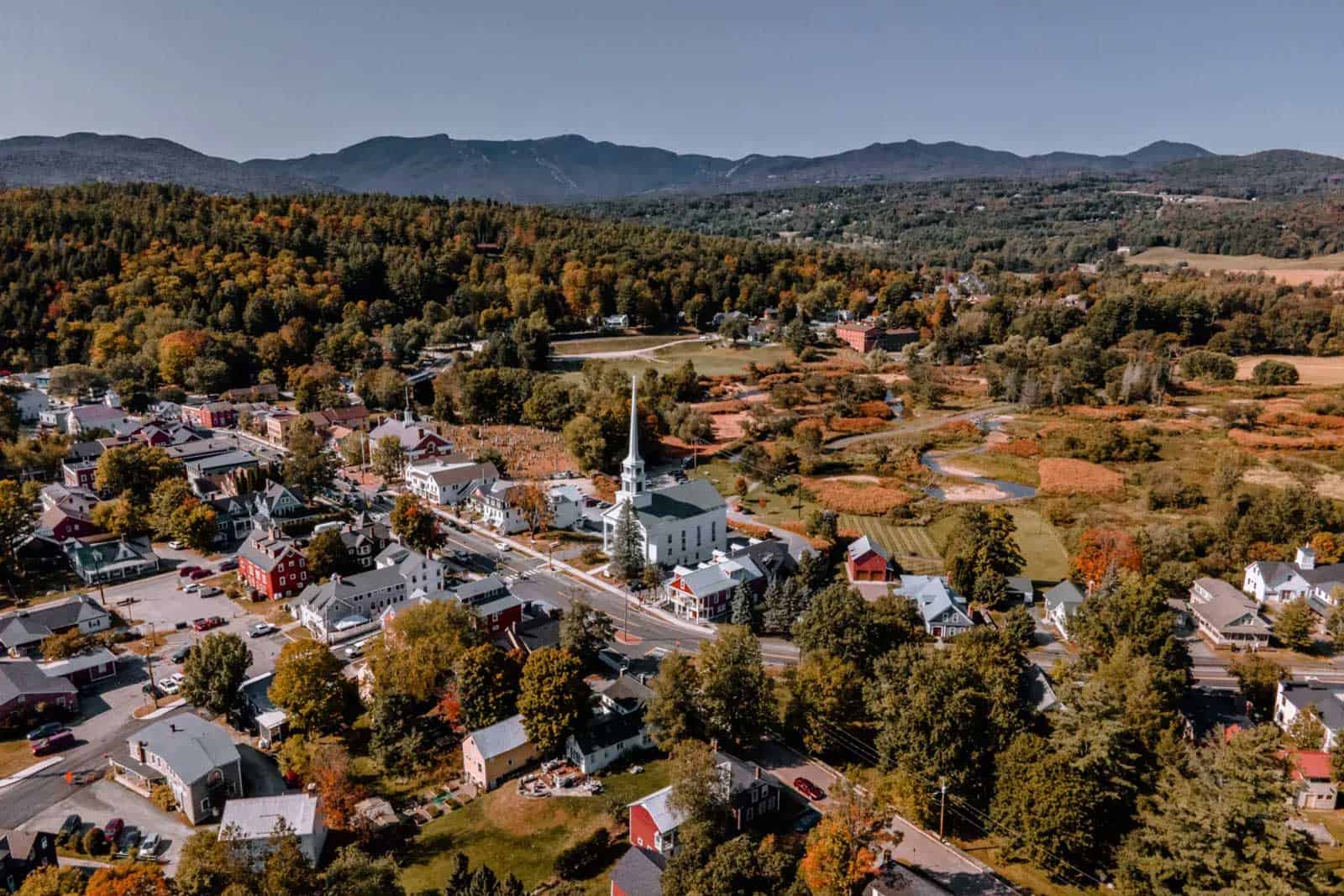 stowe vermont village and mountains
