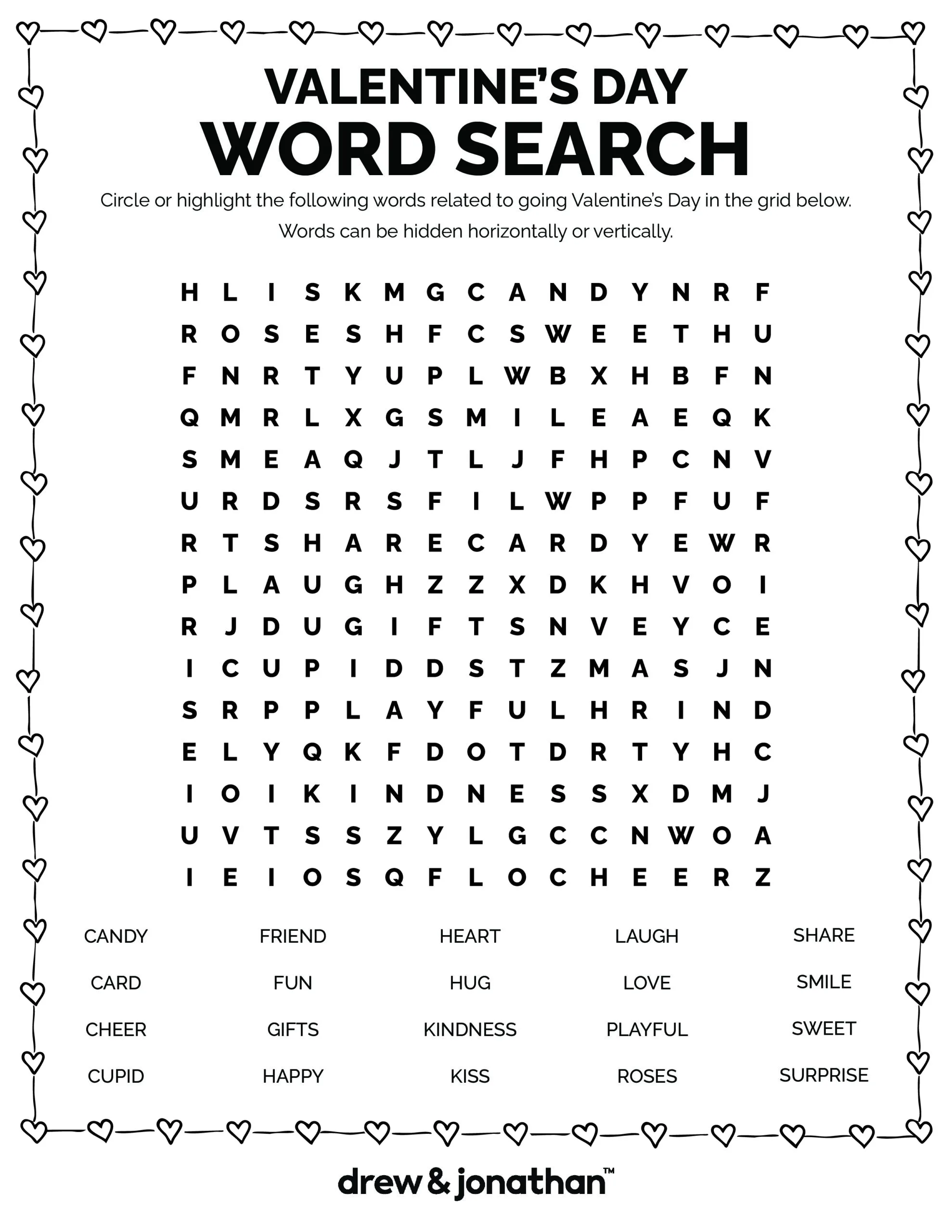 free printable valentine's day word search