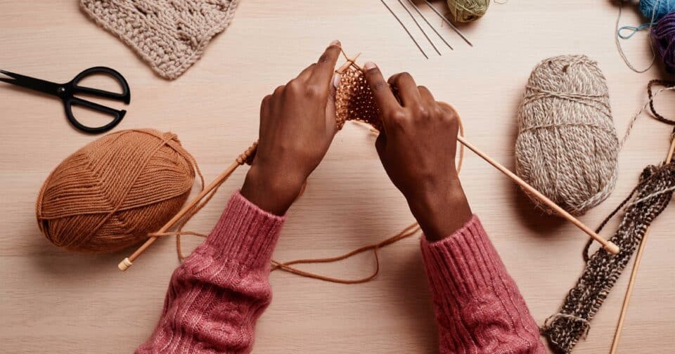 woman knitting as a hobby