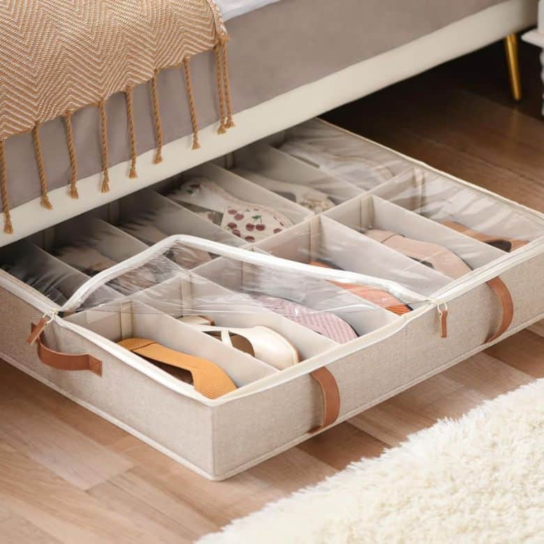 underbed shoe storage organizer with zipper cover
