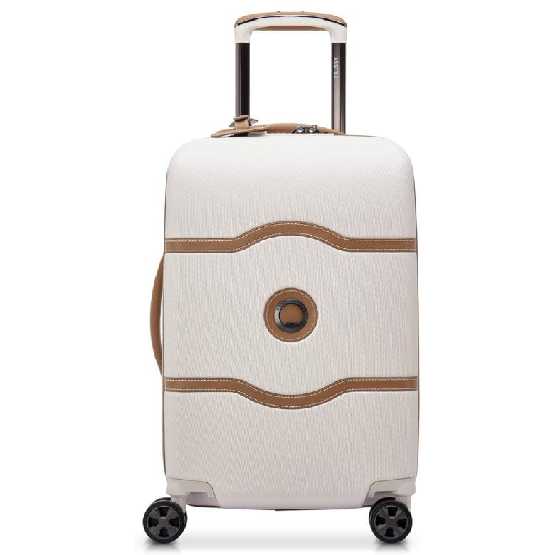 beige hard shell carry on luggage
