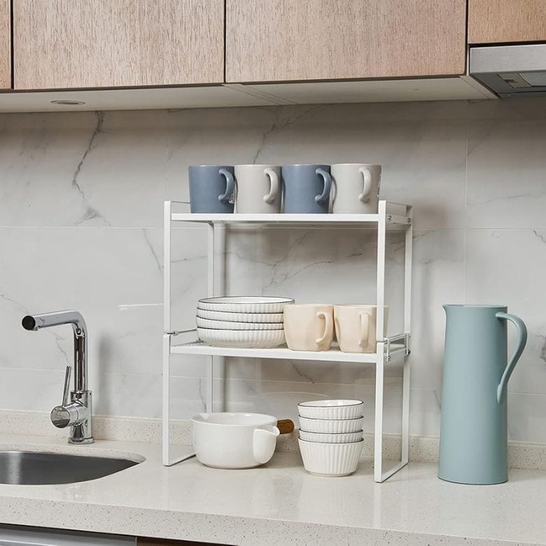 white stackable shelf organizer