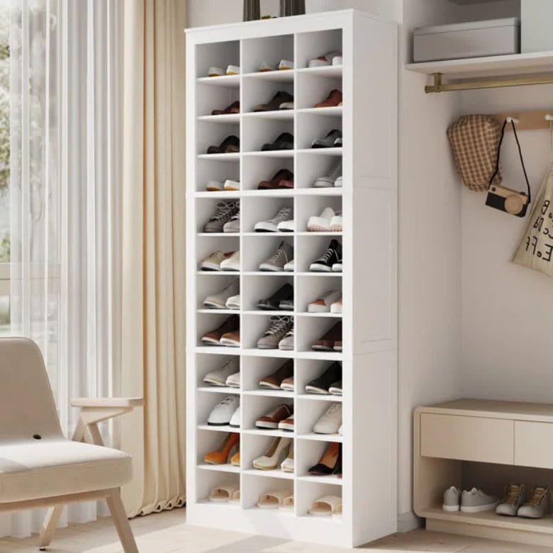 vertical stacked shoe storage cubbies