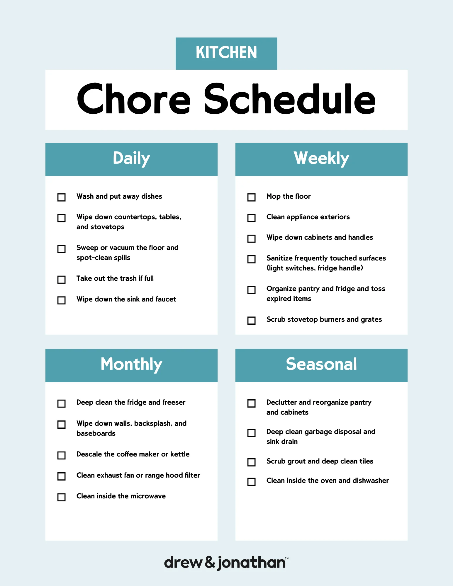 kitchen printable chore chart