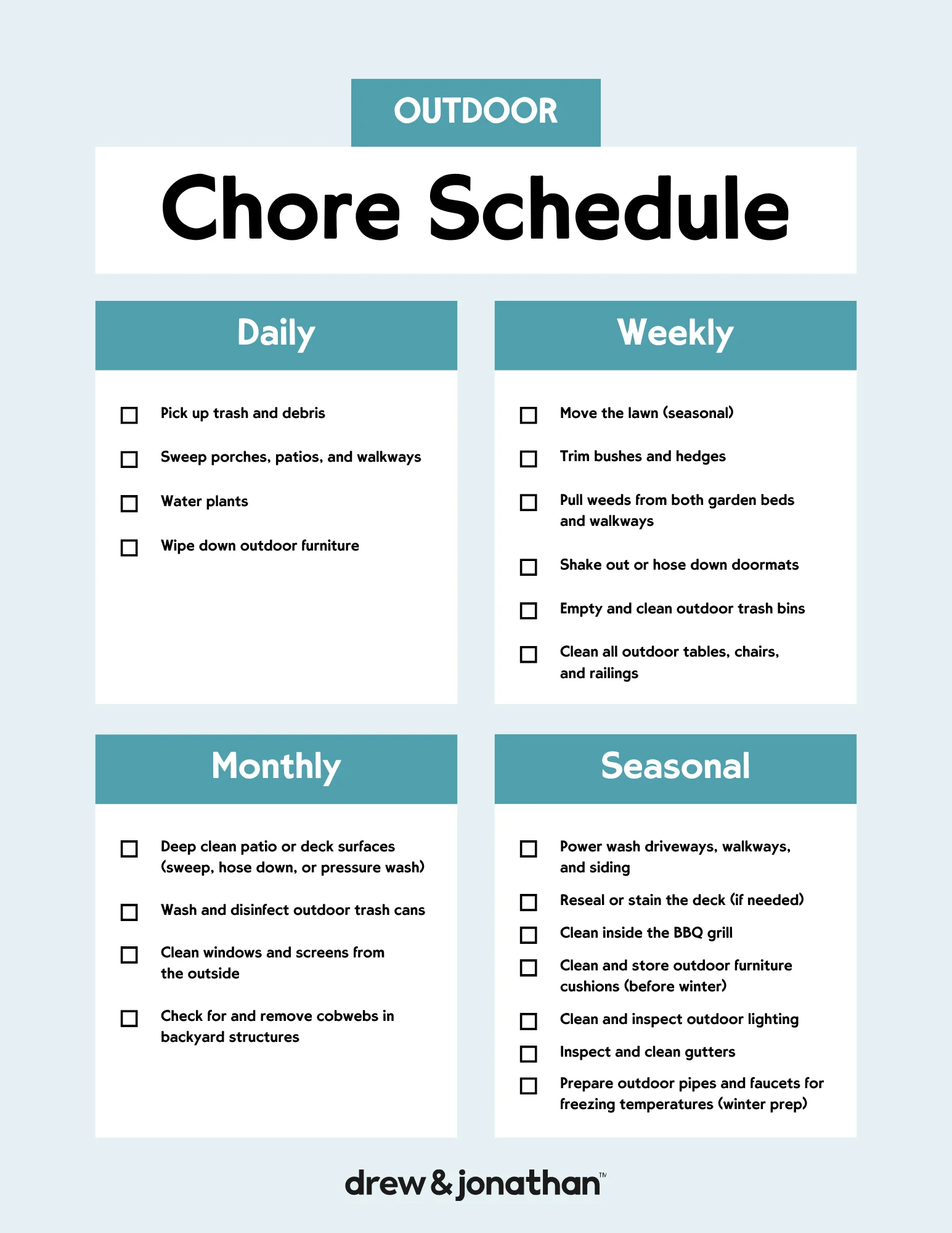 outdoor printable chore chart