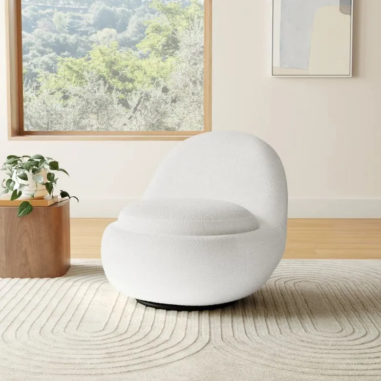 white boucle armless accent chair