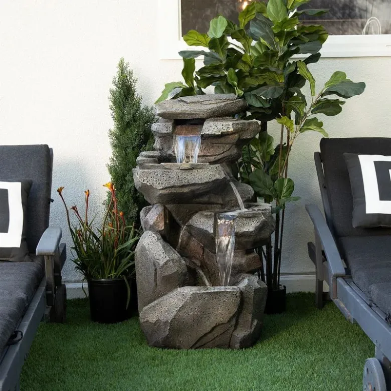 fiberglass tiered stone outdoor waterfountain
