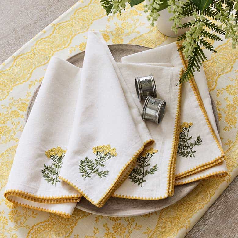 yellow floral napkins for spring decorating