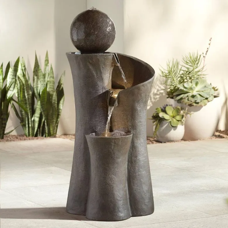 sphere cascading curved outdoor floor water fountain
