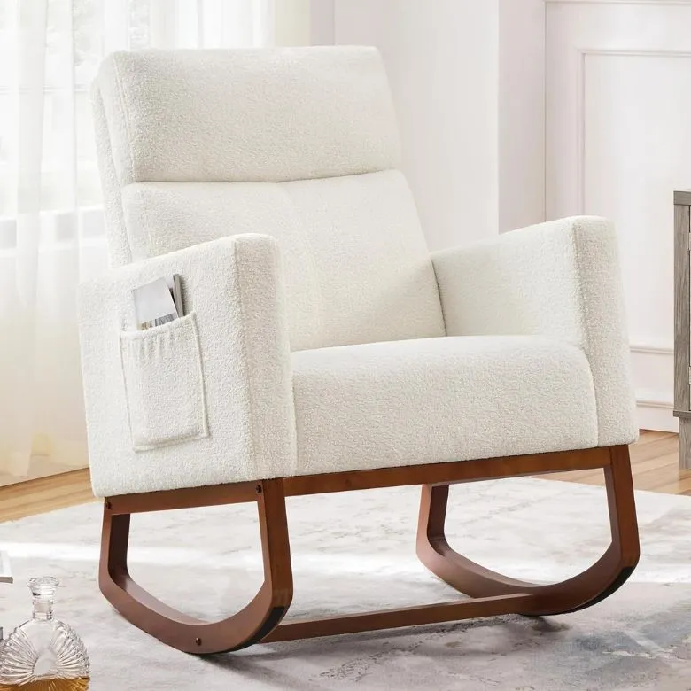 white boucle rocking chair