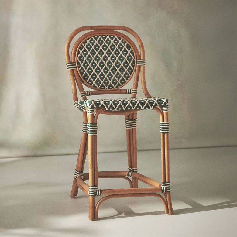 Coastal Rattan Bistro Counter Stool Chair