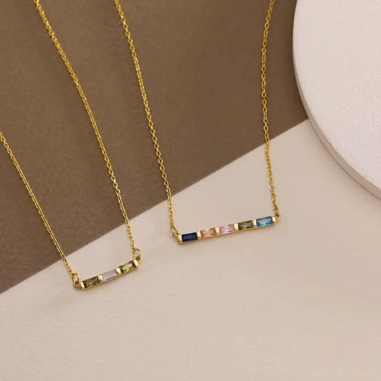 custom birthstone baguette necklace