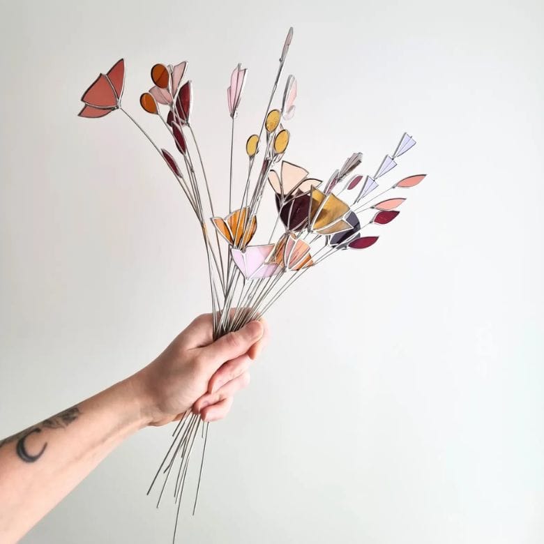 handmade stained glass flower stems