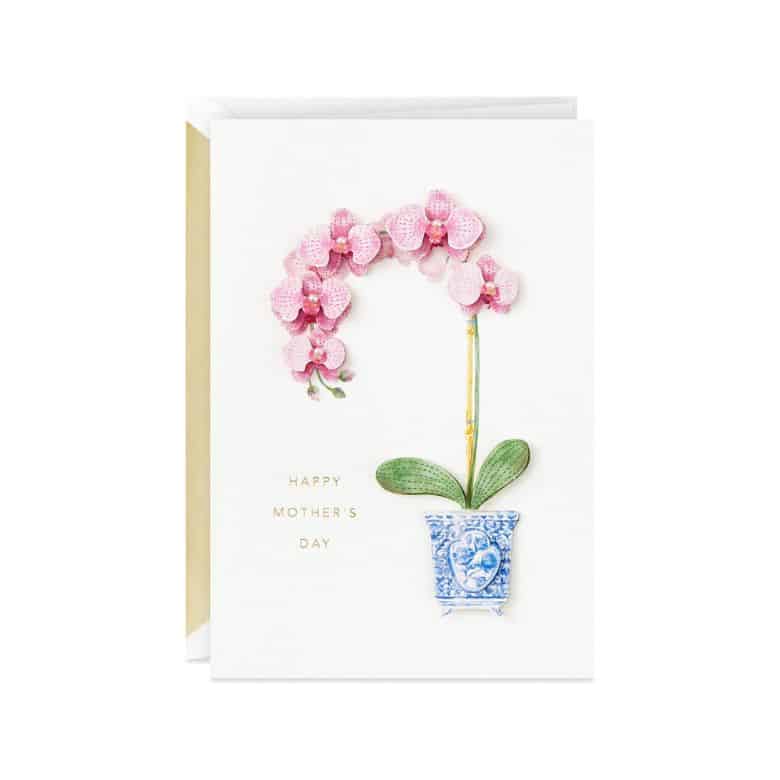 signature mother's day card with pink orchid