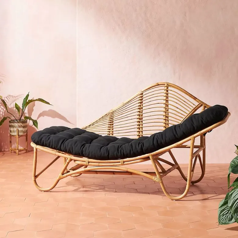 black rattan outdoor lounge chair