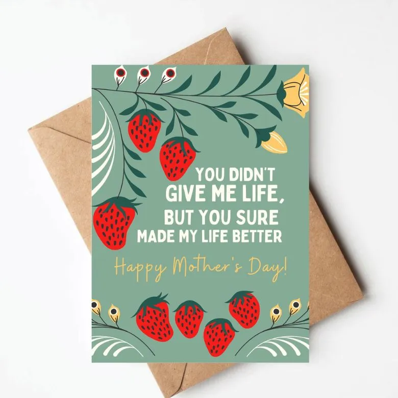 bonus mom mother's day card with strawberry illustrations