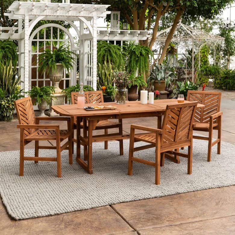 acacia wooden dining table and 4 chevron patterned chairs