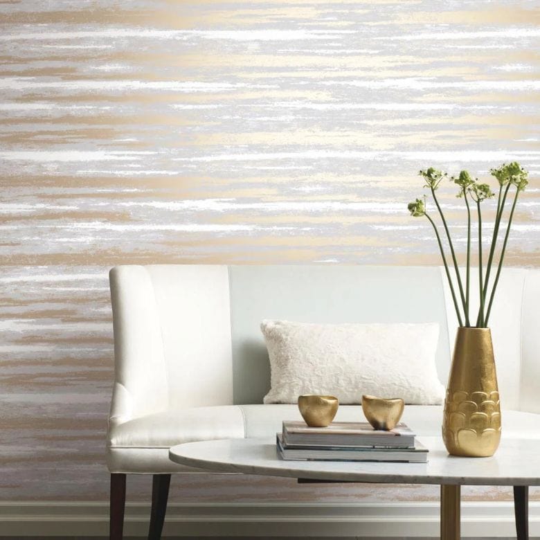 gray and gold wallpaper with pattern of striated clouds