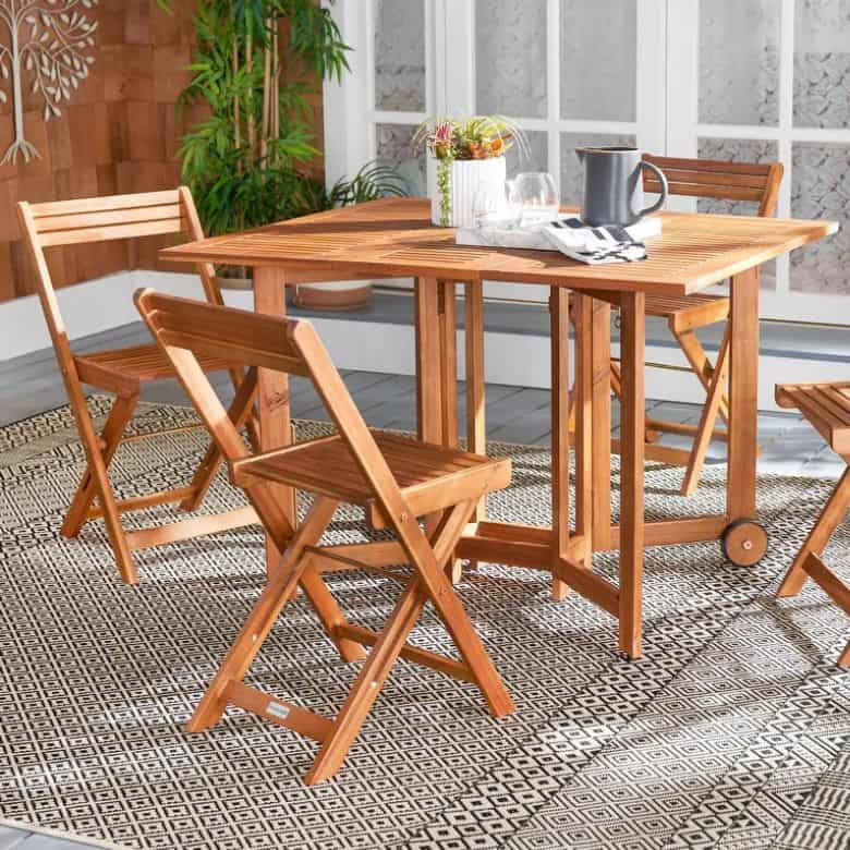 outdoor acacia wooden foldable dining table and chairs
