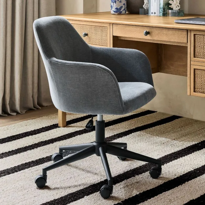 Blue Upholstered Swivel Desk Chair