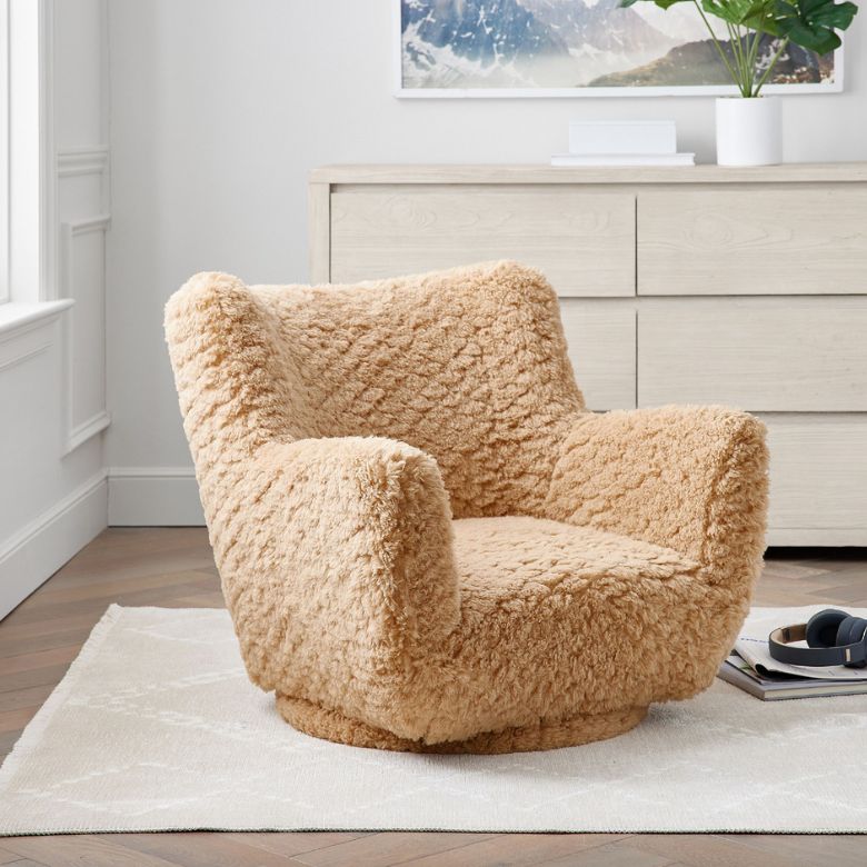 Cloud Fur Latte Lennon Low Swivel Lounge Chair Drew Jonathan