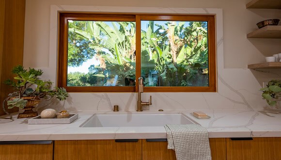 Kitchen sink under window